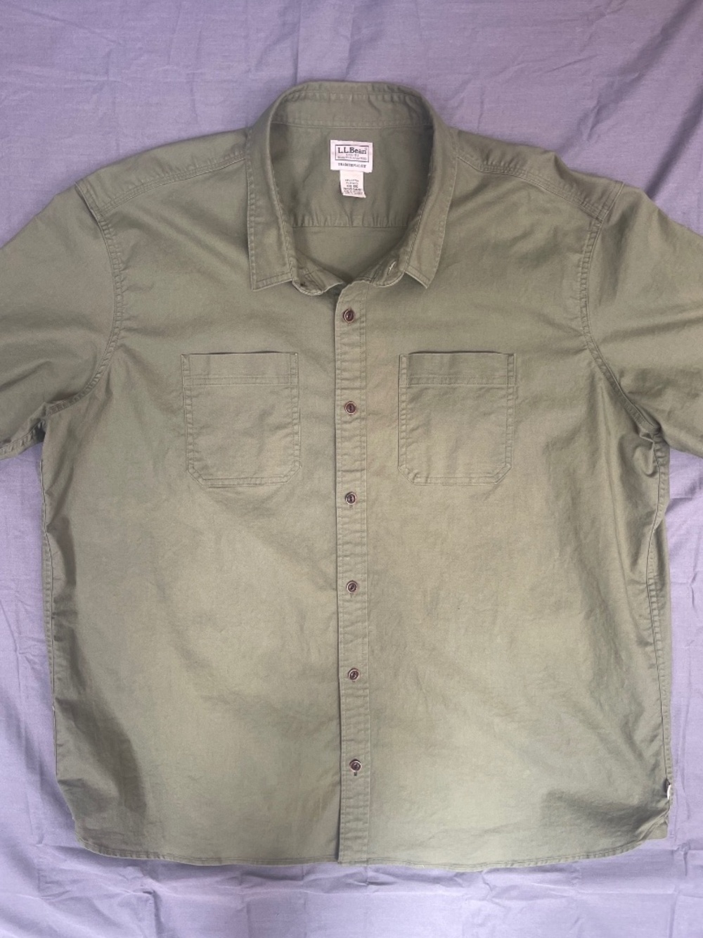 L.L. Bean Short-Sleeve Button-Up Green Utility Shirt